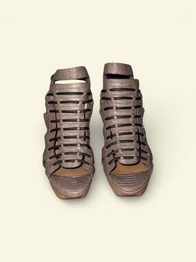 L.A.M.B. Charisma Snakeskin Embossed Strappy Platform Stiletto Heels